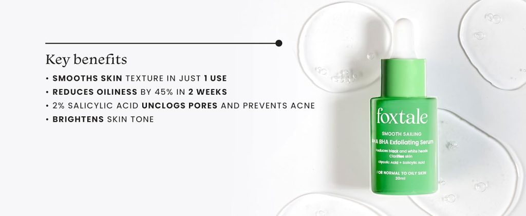 Foxtale Salicylic Acid AHA BHA Exfoliating Serum For Reduces Blackheads & Whiteheads 30ml