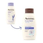 Aveeno Stress Relief body wash with oat lavender chamomile and ylang ylang for soothing cleansing care