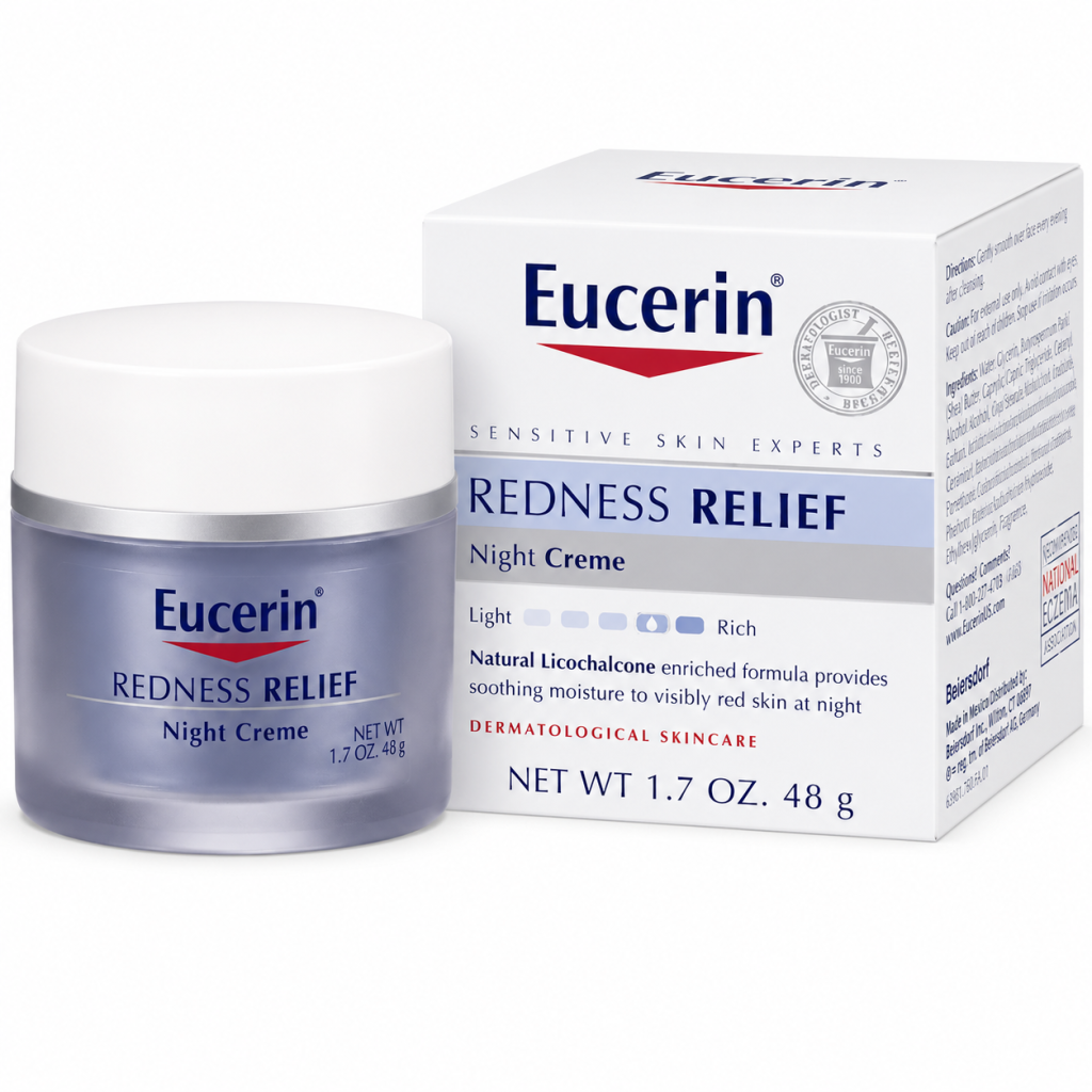Eucerin Redness Relief Night Cream 48g for sensitive skin nighttime care original product available on PinkBliss India