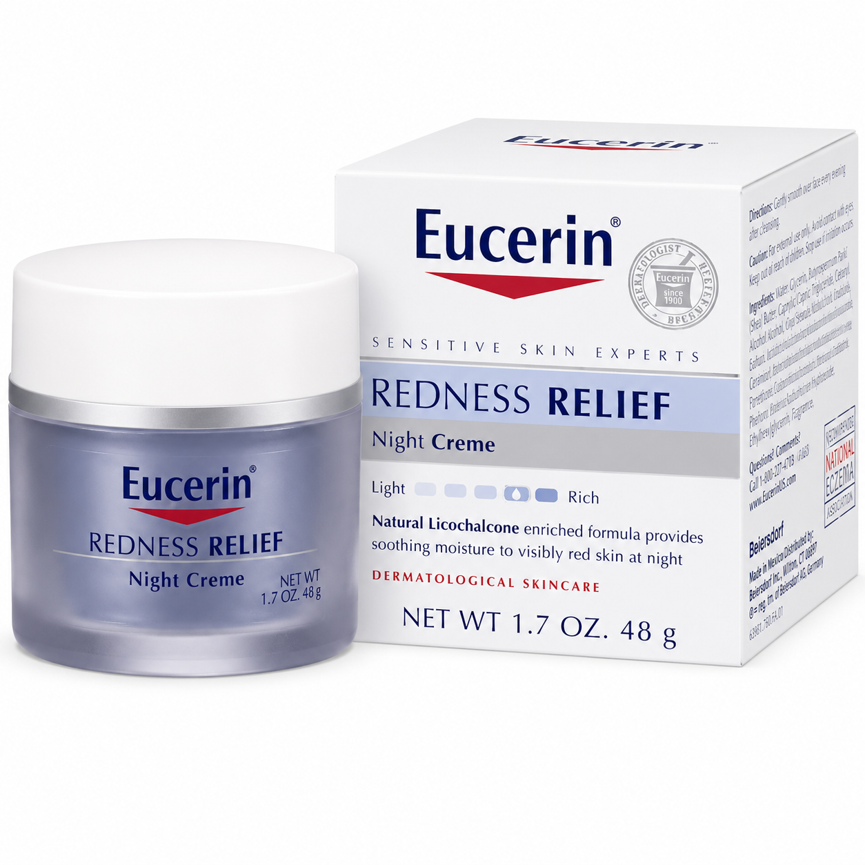 Eucerin Redness Relief Night Cream 48g for sensitive skin nighttime care original product available on PinkBliss India