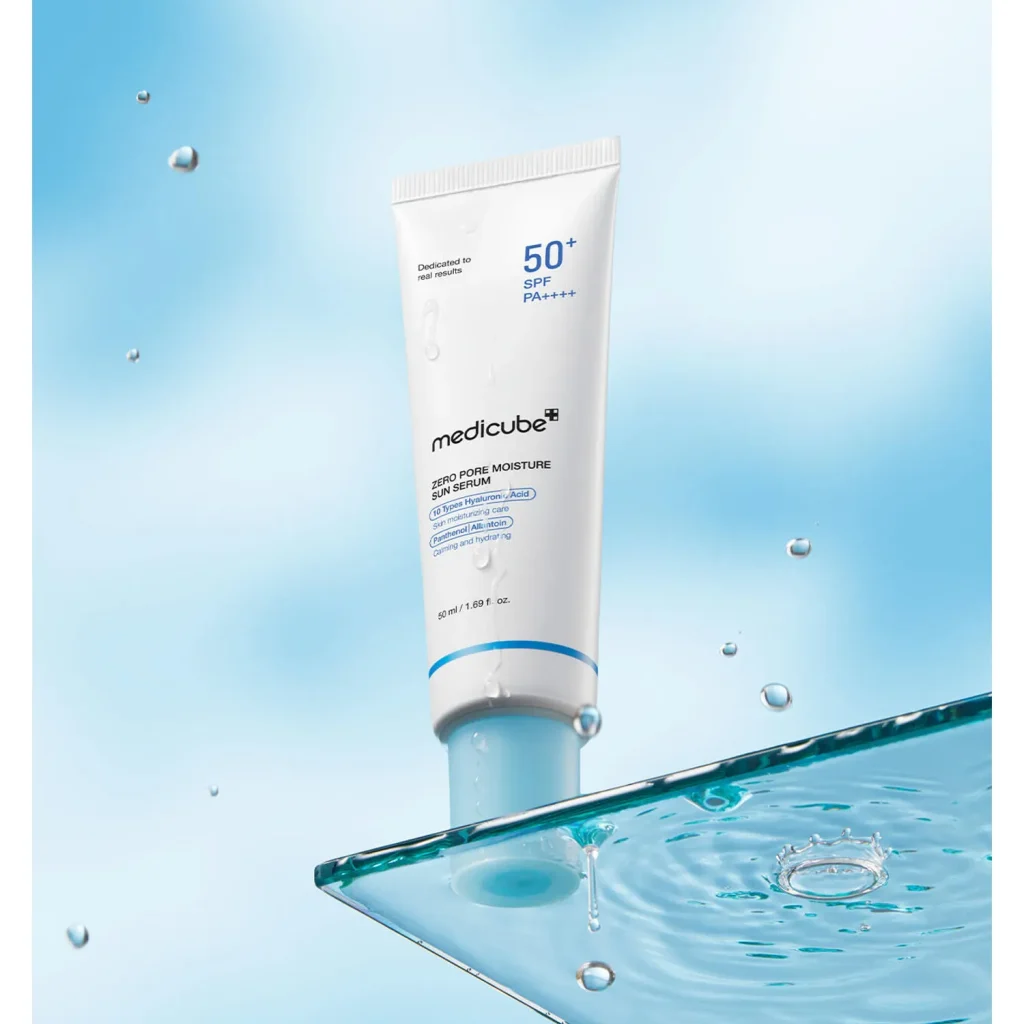 Medicube Zero Pore Moisture Sun Serum 50ml for hydration and daily sun care original product available on PinkBliss India