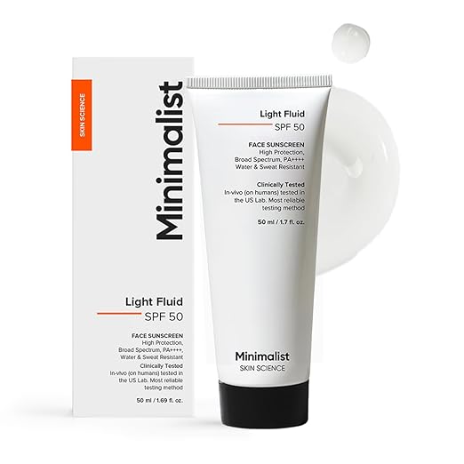 Minimalist Light Fluid Sunscreen SPF 50 (PA++++) No White Cast | Broad Spectrum | Lightweight, Water & Sweat Resistant 50 ml
